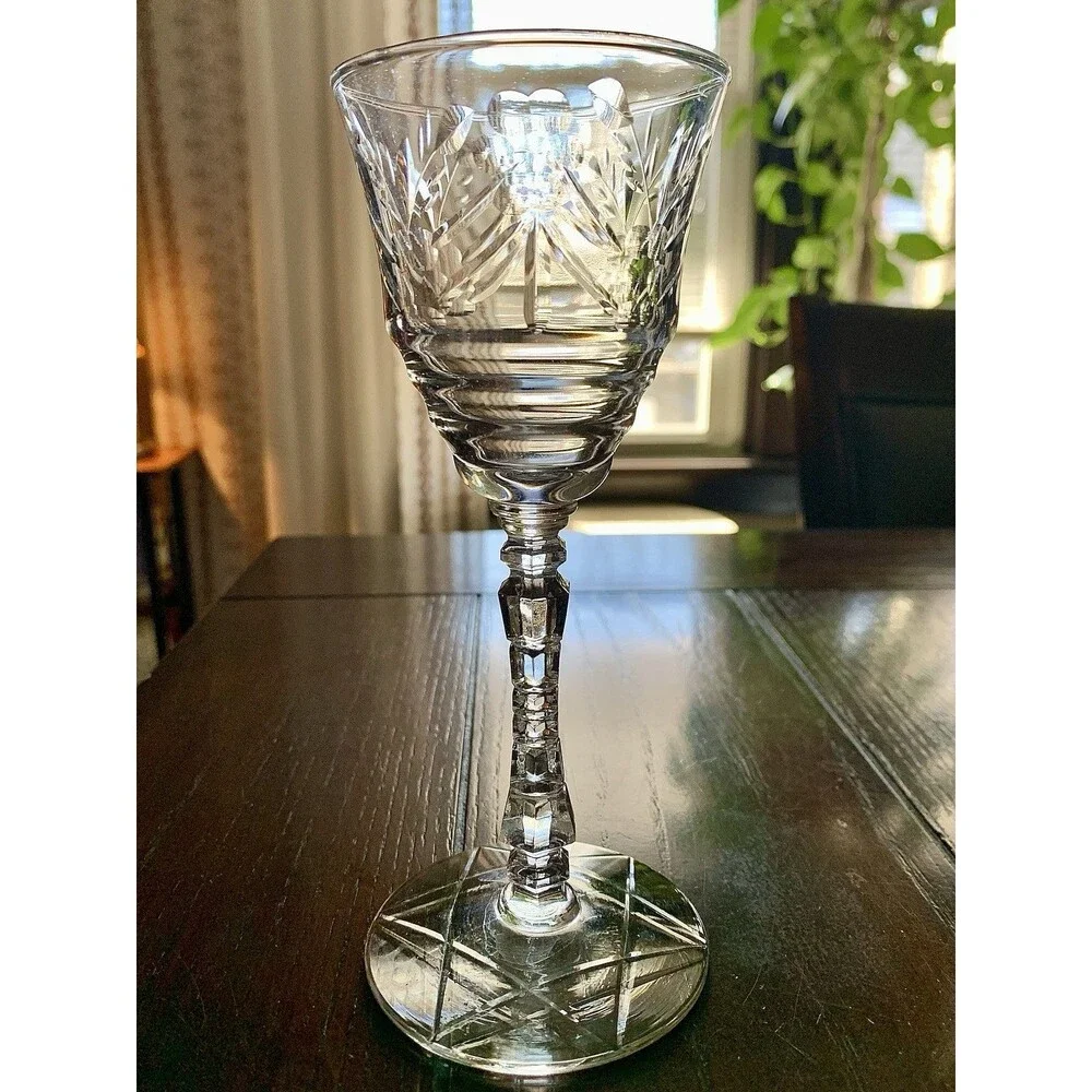 Vtg Libbey Rock Sharpe Artic Rose Crystal Water Goblets Set 5 Grandmillennial